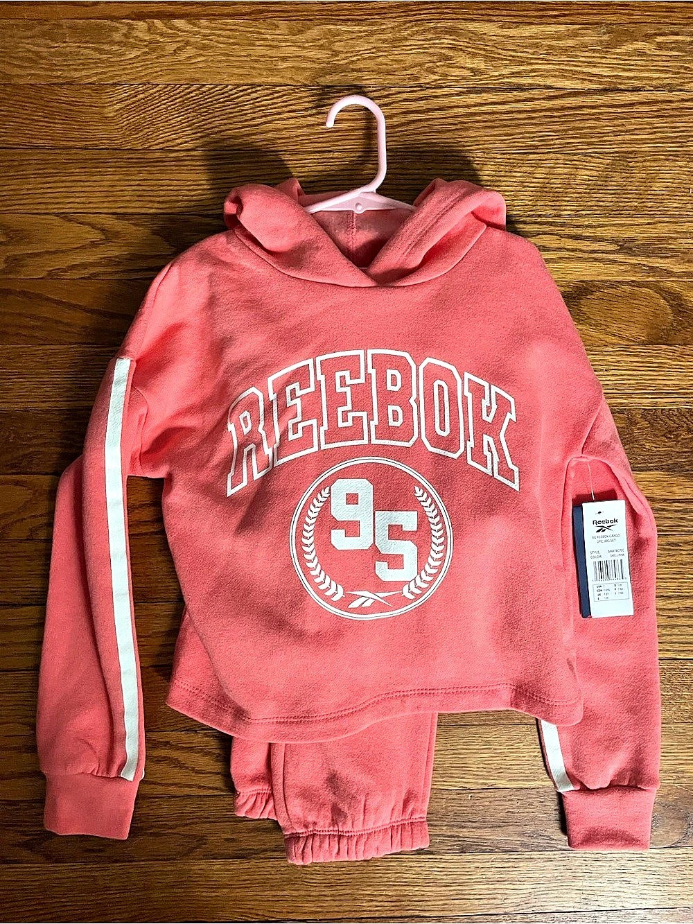 Reebok Girls Fleece Hoodie and Cargo Jogger Set & Cargo Jogger Set - Coral